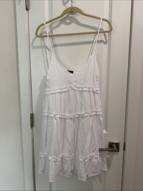 White Ruffle Tiered Spaghetti Strap Dress